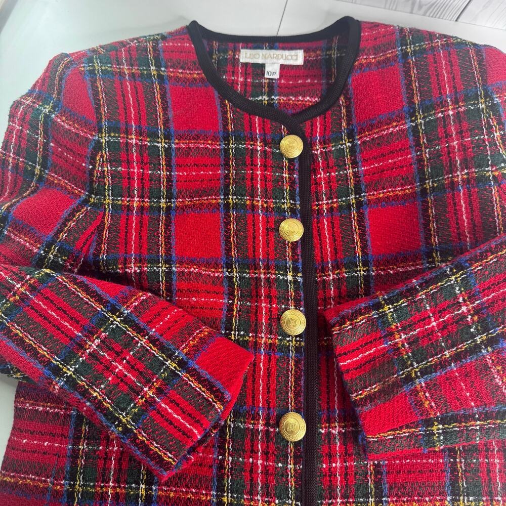 Vintage Leo Narducci Woman's Scotch Red Plaid Wool Blend Blazer USA Size 10P